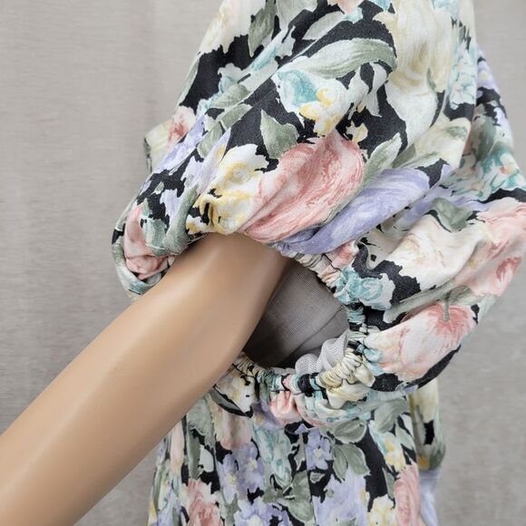 Impromptu 80s Vintage Floral Prom Puff Sleeve Dress Fitted Bodice - Picture 6 of 15